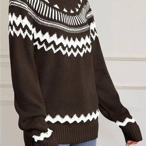 NWT Brown White Crewneck Block Sweater Long Sleeve Knitted Womens XL Oversized